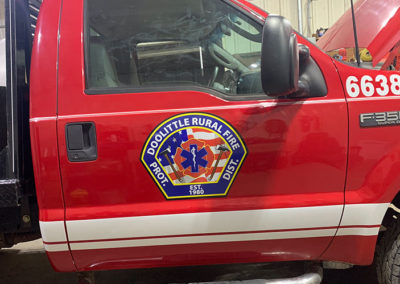 Image showing a vinyl decal and lettering on a fire protection vehicle.