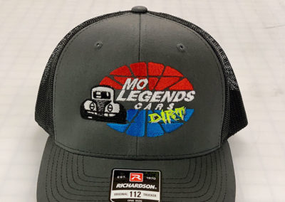 Image of an embroidered cap showing the Missouri Legends Cars logo